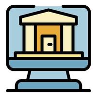 vector de contorno de color de icono de préstamo bancario en línea