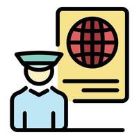 Global passport control icon color outline vector