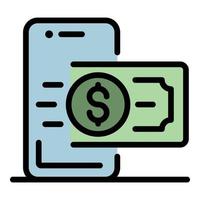 vector de contorno de color de icono de teléfono de dinero de ingresos