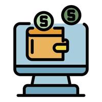 Monitor money wallet icon color outline vector