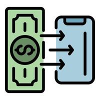 Cash on smartphone icon color outline vector