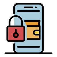 Smartphone locked wallet icon color outline vector