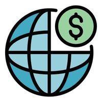 vector de contorno de color de icono de crowdfunding de dinero global