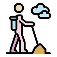 Hiking man icon color outline vector