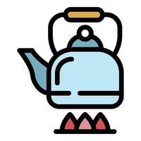Camping metal kettle icon color outline vector