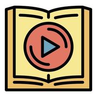 Book and play button icon color outline vector