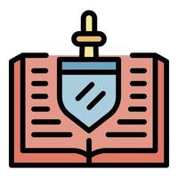 Shield sword and book icon color outline vector