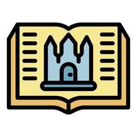 vector de contorno de color de icono de libro y castillo
