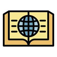 Open book and globe icon color outline vector