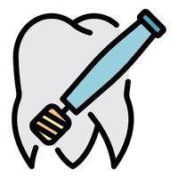 vector de contorno de color de icono de taladro dental y diente