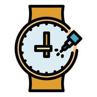 vector de contorno de color de icono de reparación de reloj de pegamento