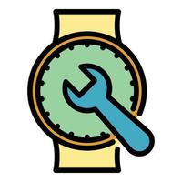 Repair wrench hand watch icon color outline vector