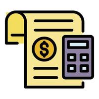 Finance calculator paper icon color outline vector