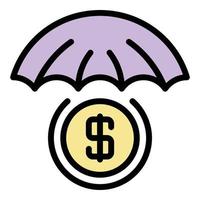 vector de contorno de color de icono de paraguas de dinero protegido