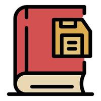 el vector de contorno de color de icono de libro y disquete