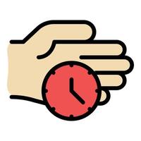 Clock on the palm icon color outline vector