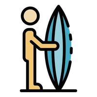 vector de contorno de color de icono de tabla de surf de hombre