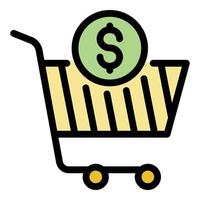 Shop cart money icon color outline vector