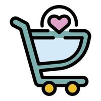 Love shop cart icon color outline vector