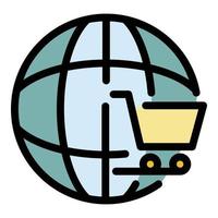 Global shop cart icon color outline vector