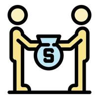 Two people bag of money icon color outline vector
