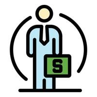 hombre con una maleta de dinero icono color contorno vector