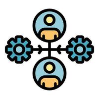 Gears and two admins icon color outline vector