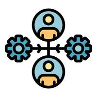 Gears and two admins icon color outline vector