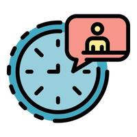 reloj y hombre en vector de contorno de color de icono de burbuja de chat