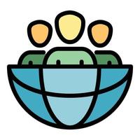 Three persons in the globe icon color outline vector
