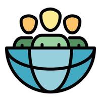 Three persons in the globe icon color outline vector