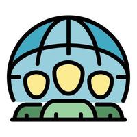 Team and globe icon color outline vector