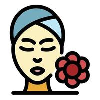 Female face and flower icon color outline vector