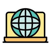 Global laptop web icon color outline vector