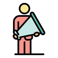 Man with megaphone icon color outline vector