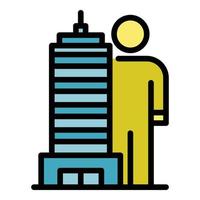 Tall building and man icon color outline vector