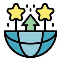 Globe star and up arrow icon color outline vector
