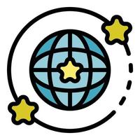 Globe and stars icon color outline vector