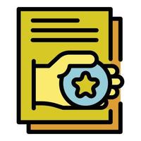 Document hand with a star icon color outline vector