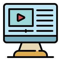 Playing videos on a computer icon color outline vector