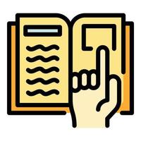 Diary and finger icon color outline vector