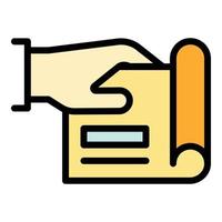 Document in hand icon color outline vector