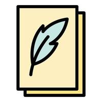 Feather on paper icon color outline vector