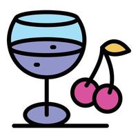 vector de contorno de color de icono de bebida y cereza de vidrio
