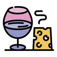 Wine glass and cheese icon color outline vector