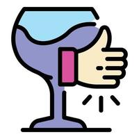 vector de contorno de color de icono de copa de vino y pulgar hacia arriba