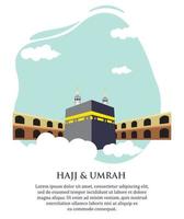 hajj and umrah poster design with kaaba vector