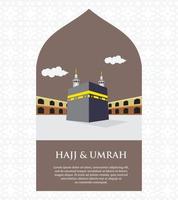 hajj and umrah poster design with kaaba vector