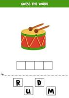 Spelling game for preschool kids. Cartoon Christmas drum. vector