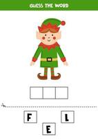 Spelling game for preschool kids. Cartoon Christmas elf. vector